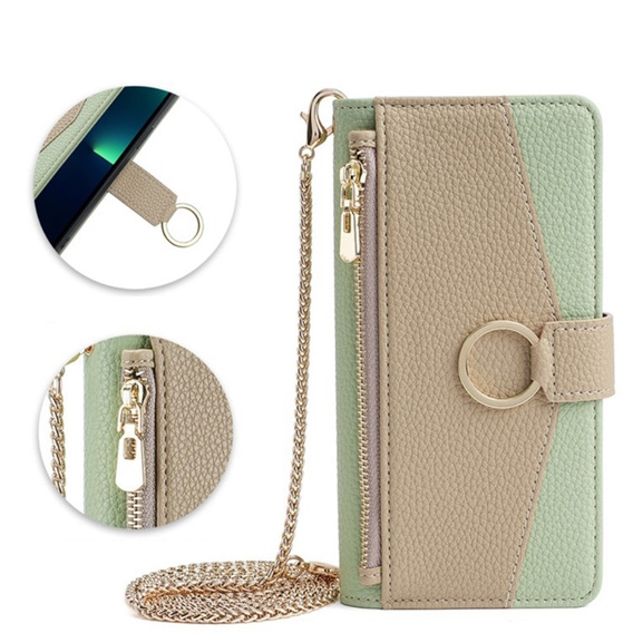 θήκη Wallet Zipper Pocket flip για το Motorola Edge 40 Neo 5G, Wallet Zipper Pocket, με καθρέφτη, πράσινη