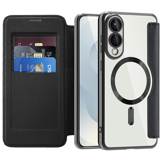 Θήκη με πτερύγιο για Samsung Galaxy S25 Edge, RFID Wallet MagSafe CamShield, μαύρη