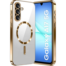 Θήκη για Samsung Galaxy A17 5G, Electro MagSafe, διάφανη με χρυσές πλευρές