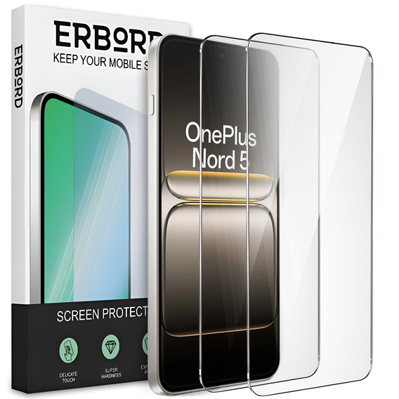2x Μετριασμένο γυαλί ERBORD 9H Hard Glass στην οθόνη για OnePlus Nord 5
