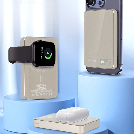 Power Bank 10000mAh Slim 22.5W MagSafe 3-σε-1 για iPhone 12-17, AirPods, Apple Watch και smartphones με επαγωγική φόρτιση