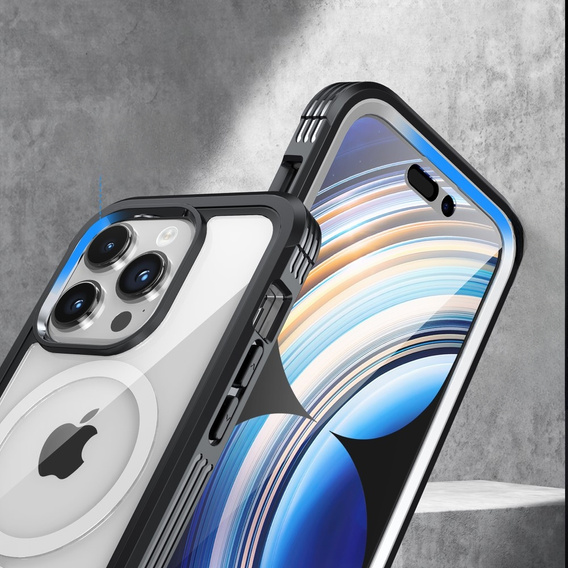 Θήκη για iPhone 15 Pro, θωρακισμένη πλήρης προστασία 360° για MagSafe, γυαλί οθόνης, μαύρη