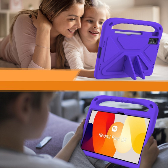 Παιδική θήκη για Xiaomi Redmi Pad SE 11", παιδική θήκη με λαβή, μωβ