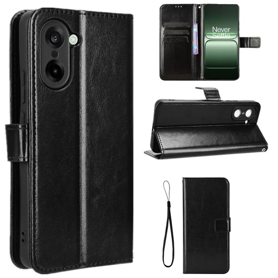 Θήκη με πτερύγιο για OnePlus Nord CE5, Crazy Horse Wallet, μαύρη