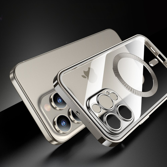 Θήκη για iPhone 15 Pro Max, Privacy Dual Glass, για MagSafe, ασημένια