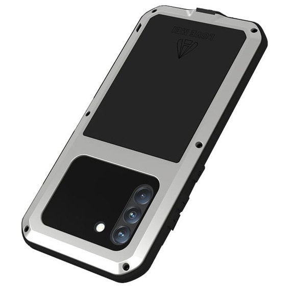 Love Mei Θήκη για Samsung Galaxy S21 FE, armored with glass, ασημένια