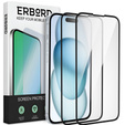 2x Μετριασμένο γυαλί για iPhone 15, ERBORD 3D πλήρης οθόνη