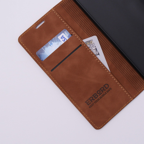 Θήκη για Xiaomi Redmi 12C, ERBORD Vintage, πορτοφόλι με πτερύγιο, καφέ