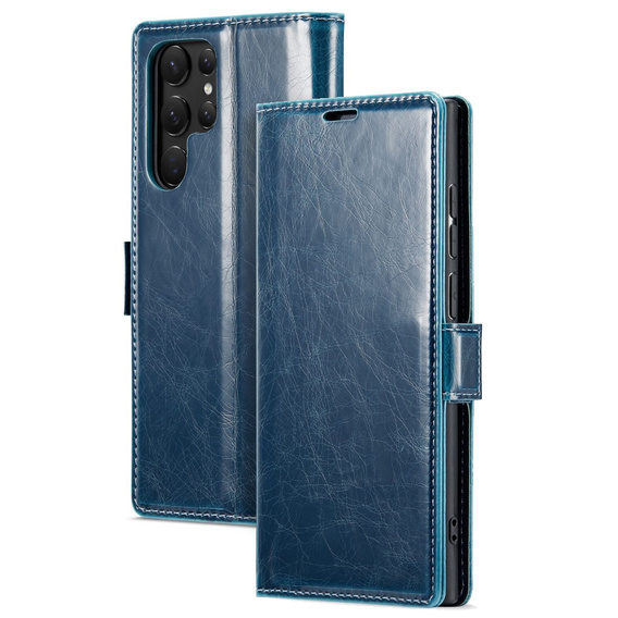 Θήκη με πτερύγιο για Samsung Galaxy S23 Ultra, ERBORD Waxy Wallet, μπλε