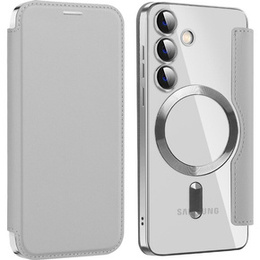 Θήκη με πτερύγιο για Samsung Galaxy S24, RFID Wallet MagSafe CamShield, ασημένια