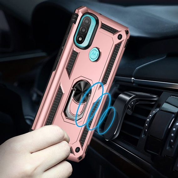 θωρακισμένη θήκη για Motorola Moto E20/E30/E40, Nox Case Ring, ροζ rose gold