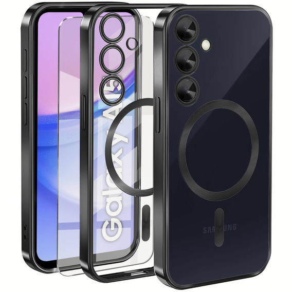 Θήκη για Samsung Galaxy A15 4G/5G, Electro MagSafe, μαύρη + Γυαλί για την οθόνη