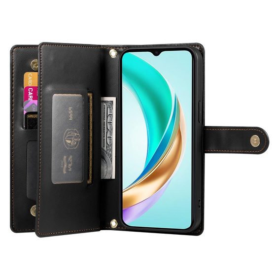 Θήκη με πτερύγιο για Honor Magic 7 Lite, Wallet Zipper Pocket, μαύρη