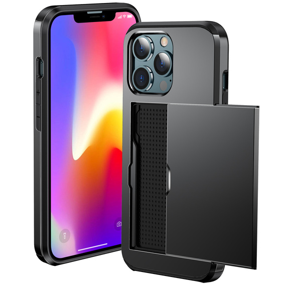 Θήκη για iPhone 12 / 12 Pro, Sliding Card Holder, μαύρη