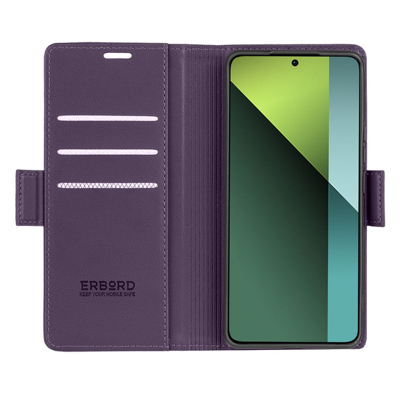 Θήκη για Xiaomi Redmi Note 13 Pro 5G, ERBORD Glossy Litchi, πορτοφόλι με πτερύγιο, μωβ