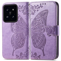 Θήκη με πτερύγιο για Xiaomi 14T Pro, Butterfly, μωβ