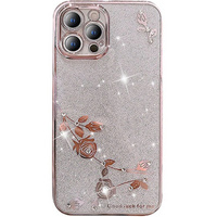 Θήκη για iPhone 12 Pro Max, Glitter Flower, ροζ rose gold