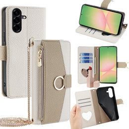 θήκη Wallet Zipper Pocket flip για το Samsung Galaxy A56 5G, Wallet Zipper Pocket, με καθρέφτη, λευκή