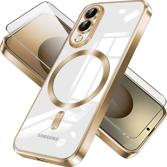 Θήκη για Samsung Galaxy S25 Edge, Electro MagSafe, χρυσή + Γυαλί για την οθόνη