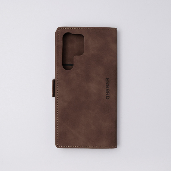 Θήκη για Samsung Galaxy S23 Ultra, ERBORD Vintage, πορτοφόλι με πτερύγιο, καφές