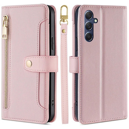 Θήκη με πτερύγιο για Samsung Galaxy A16, Wallet Zipper Pocket, ροζ