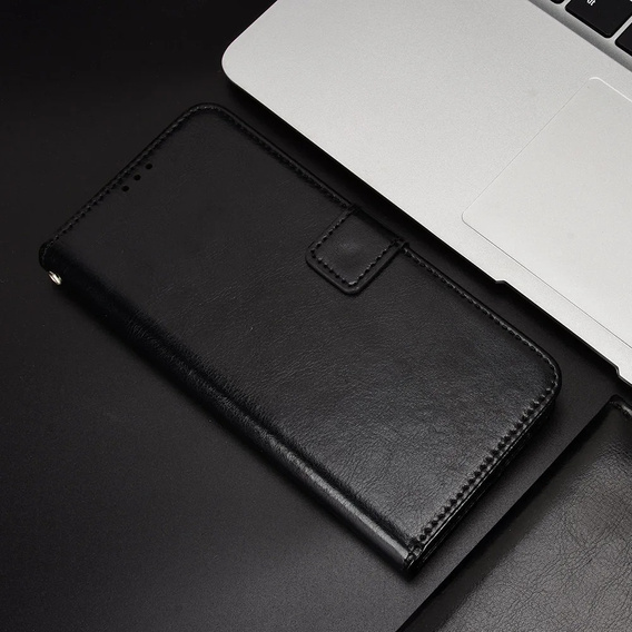 Θήκη με πτερύγιο για Xiaomi Poco F6 Pro, Crazy Horse Wallet, μαύρη