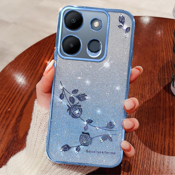 Θήκη για Infinix Smart 7 4G, Glitter Flower, μπλε