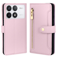 Θήκη με πτερύγιο για Xiaomi Poco F6 Pro, Wallet Zipper Pocket, ροζ