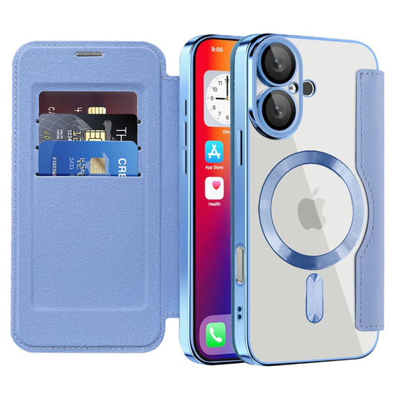 Θήκη με πτερύγιο για iPhone 16, RFID Wallet MagSafe CamShield, μπλε