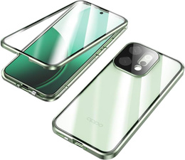 Θήκη για Oppo Reno 14, Μαγνητικό διπλό γυαλί, διαφανές με πράσινες πλευρές