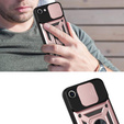 Θωρακισμένη θήκη για iPhone 16E, CamShield Slide, ροζ + Μετριασμένο γυαλί 9H