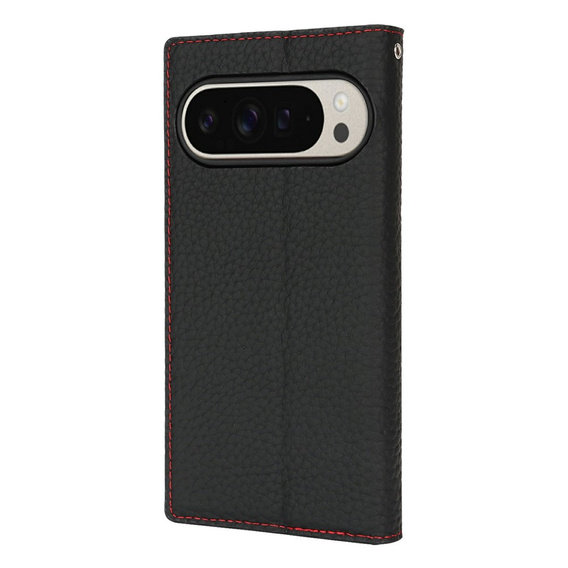 Θήκη με πτερύγιο για Google Pixel 10 Pro XL, δέρμα Litchi Grain, μαύρο