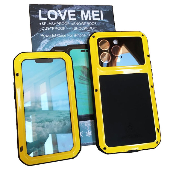 Love Mei Θήκη για iPhone 14 Pro, armored with glass, κίτρινη