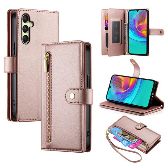 Θήκη με πτερύγιο για Samsung Galaxy A56 5G, Wallet Zipper Pocket, ροζ