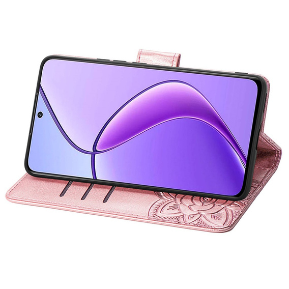 Θήκη με πτερύγιο για Realme 12, Butterfly, ροζ rose gold