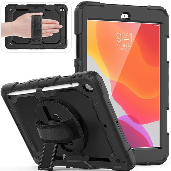 Θωρακισμένη θήκη για iPad 10.2" 2021/2020/2019 (9/8/7 gen.), προστατευτική 360 με χώρο για γραφίδα, μαύρη