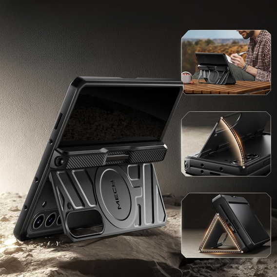 Θήκη για Samsung Galaxy S24 Ultra, Tongate MECH Series με βάση στήριξης, μαύρη