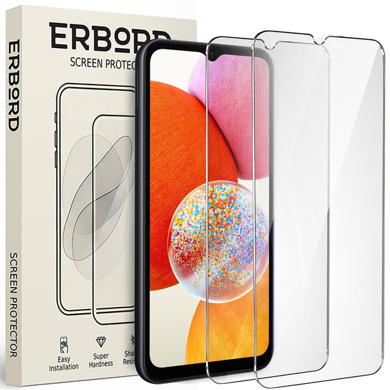 2x Μετριασμένο γυαλί για Samsung Galaxy A14 4G/5G, ERBORD 9H Hard Glass στην οθόνη