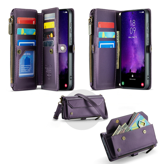 θήκη CASEME για Samsung Galaxy S25 FE, RFID Leather Wallet, με λουράκι ώμου, μωβ