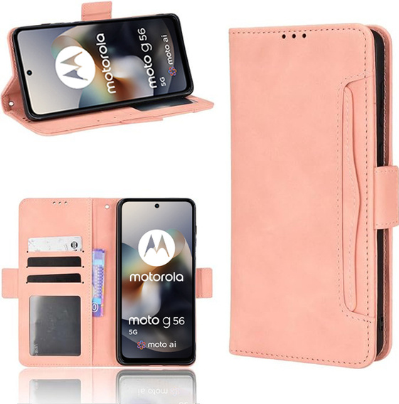 Θήκη με πτερύγιο για Motorola Moto G56 5G, Card Slot, ροζ