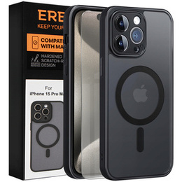Θήκη για iPhone 15 Pro Max, για MagSafe, ERBORD Μatt Case, μαύρη + Γυαλί οθόνης