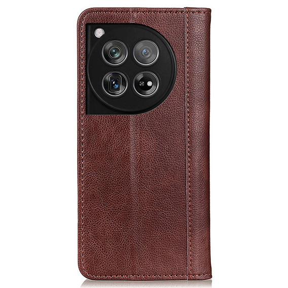 Θήκη για OnePlus 12 5G, Wallet Litchi Leather, καφέ