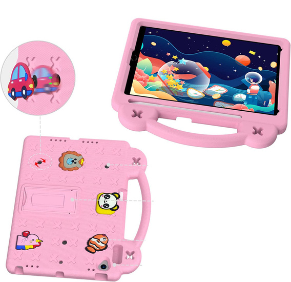 Παιδική θήκη για iPad 10.2" 2021/2020/2019 (9/8/7 gen.) / Air 10.5" 2019 (3 gen.), Cute Patterns, με βάση, ροζ
