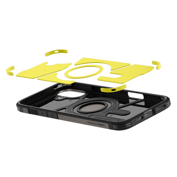 θήκη Spigen για iPhone 16, Tough Armor Mag Mag MagSafe, γκρι + μετριασμένο γυαλί 9H