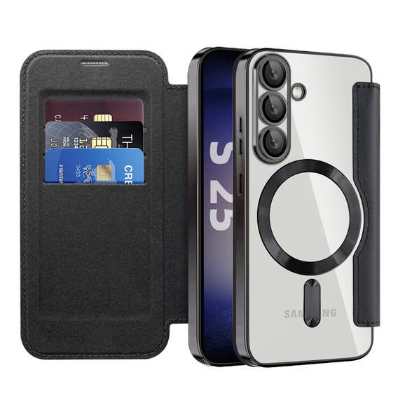 Θήκη με πτερύγιο για Samsung Galaxy S25, RFID Wallet MagSafe CamShield, μαύρη