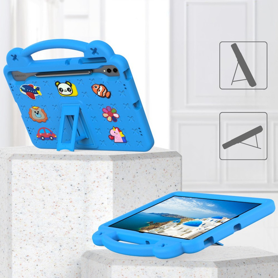 Παιδική θήκη για Samsung Galaxy Tab S10+ Plus, Cute Patterns, με βάση, μπλε