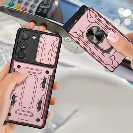 Θωρακισμένη θήκη για Samsung Galaxy S23, Camera Slide Card Slot, ροζ rose gold