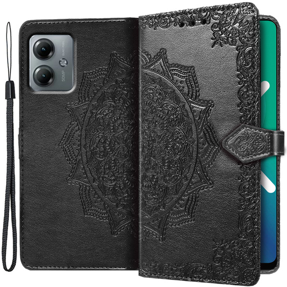 Θήκη με πτερύγιο για Motorola Moto G14, Mandala, μαύρη