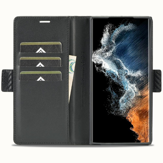 Θήκη με πτερύγιο για Samsung Galaxy S25 Ultra, Carbon LC.IMEEKE, μαύρη
