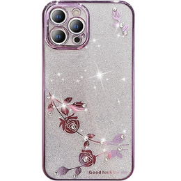 Θήκη για iPhone 14 Pro Max, Glitter Flower, μωβ